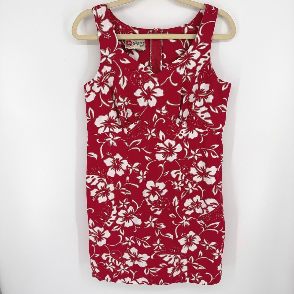 VTG Hilo Hattie Hawaiian Dress Women's 12 Red Floral USA Made Tropical Vacation